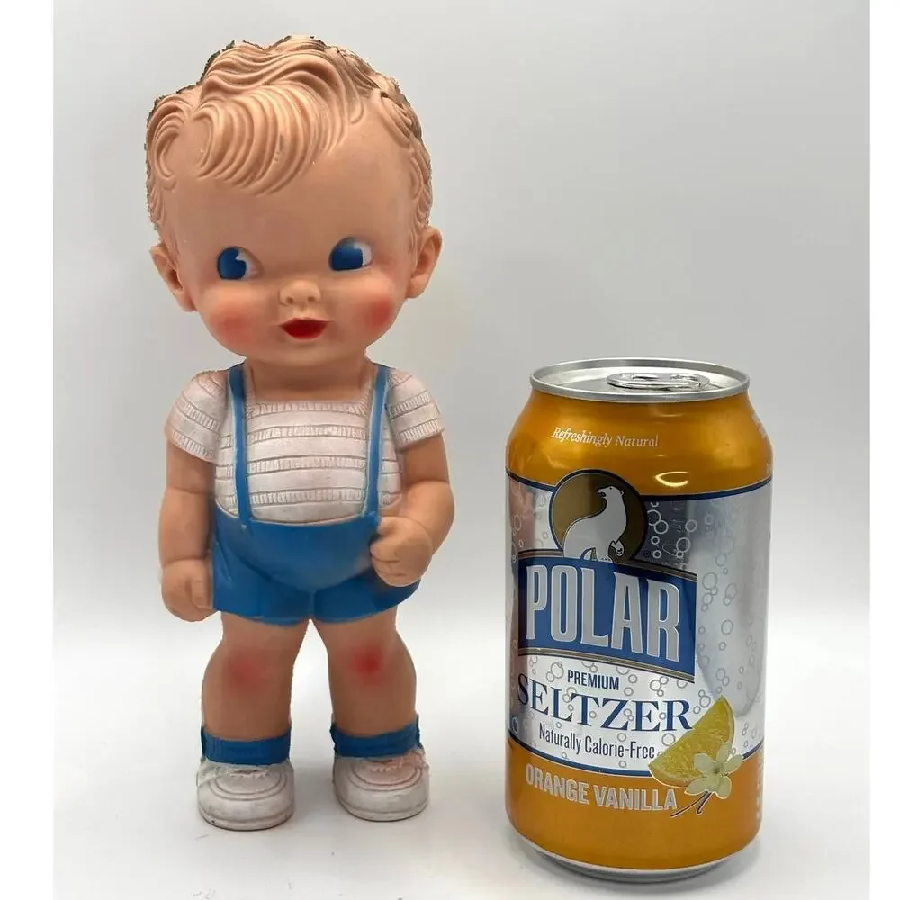 Vintage Ruth B. Newton Sun Rubber Co. Boy Blue Overalls/Shorts, Squeaky Doll